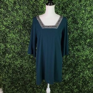 Bejeweled square neck line shift dress‎